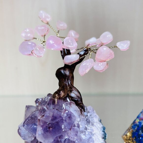 Rose Quartz & Amethyst Crystal Tree Decorative Sculpture - Picture 3 of 3